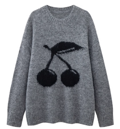 cherry embroidered crew neck sweater HZ1024
