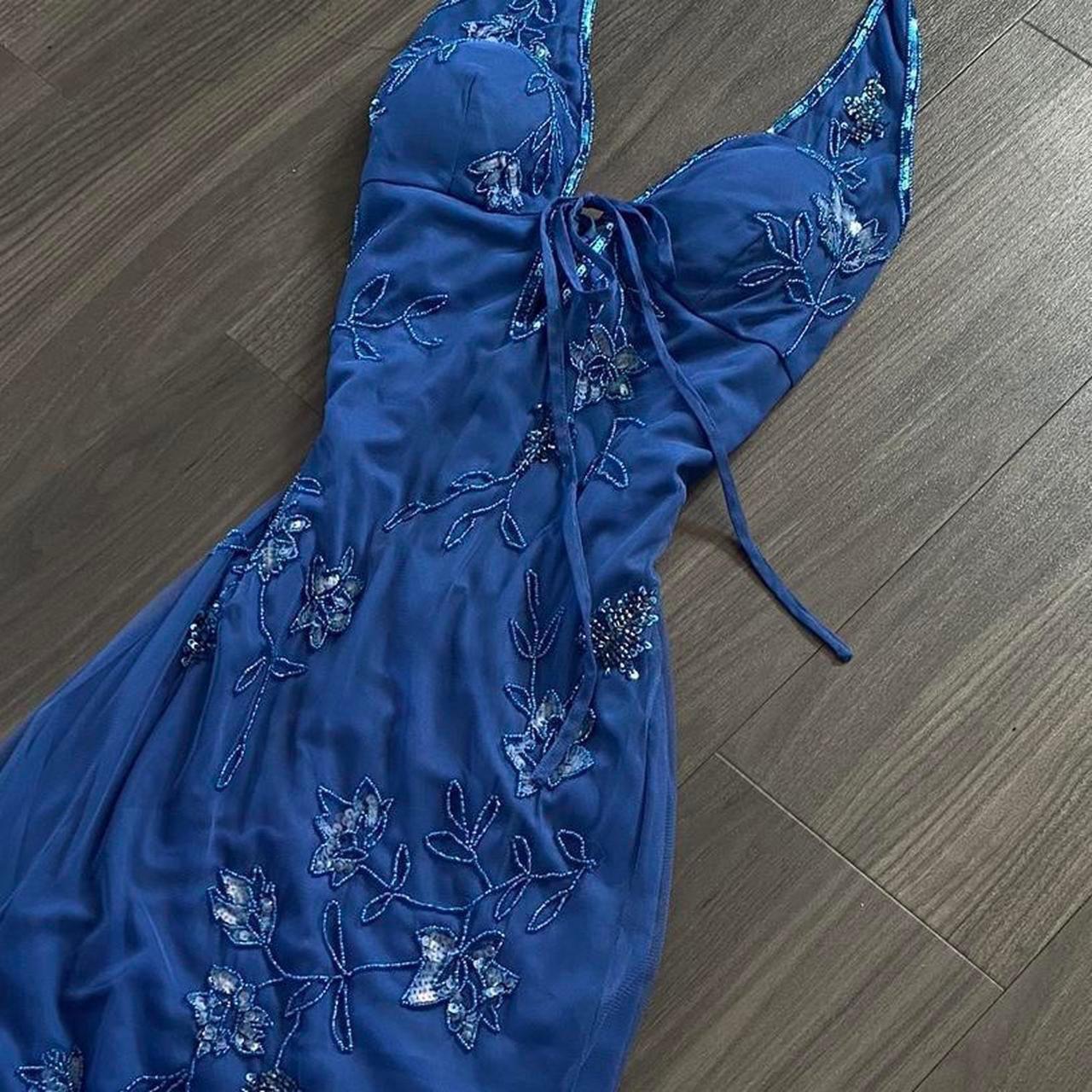 Halter Mermaid Long Prom Dresses, Beaded Chiffon Blue Formal Dresses HZ1024