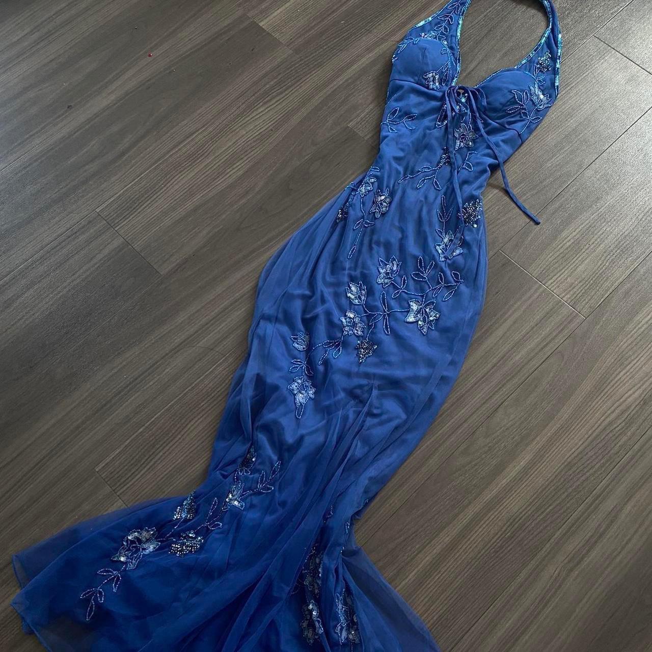 Halter Mermaid Long Prom Dresses, Beaded Chiffon Blue Formal Dresses HZ1024