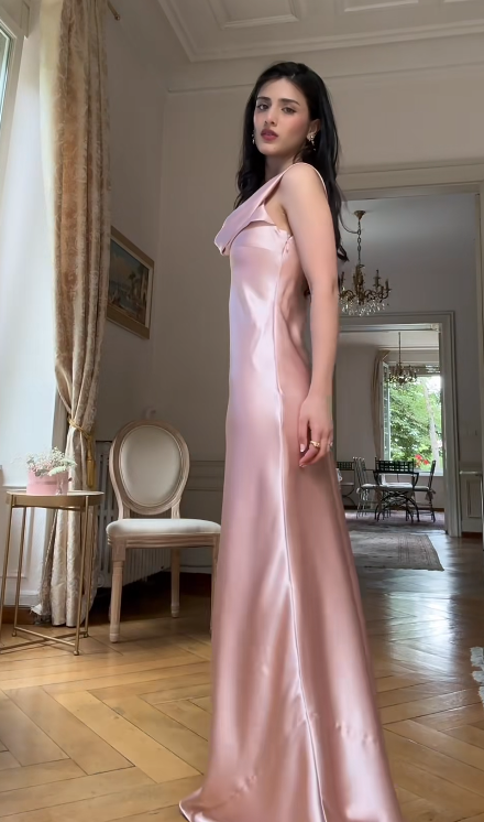 Sheath Pink Bridesmaid Dresses Satin Pink Evening Dresses HZ1024