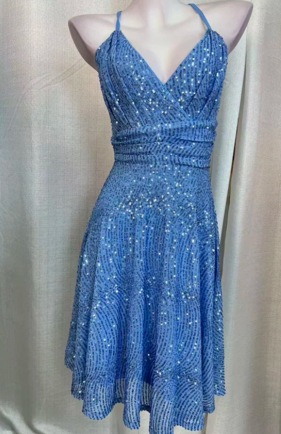 Halter Neck Sheath Birthday Dresses, Sequin Blue Hoco Dresses HZ1024