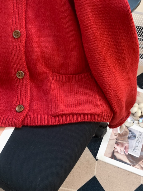 Embroidered Crew neck Loose Cardigan Sweater HZ1024