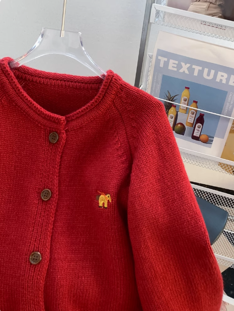 Embroidered Crew neck Loose Cardigan Sweater HZ1024
