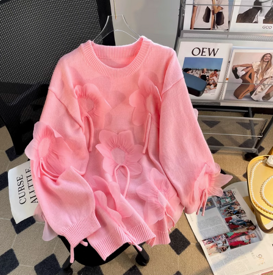 3D Petal Round Neck Thick Sweater HZ1024