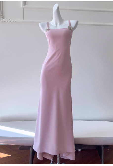 Square Neck Sheath Wedding Guest Dresses Chiffon Pink Formal Dresses HZ1024