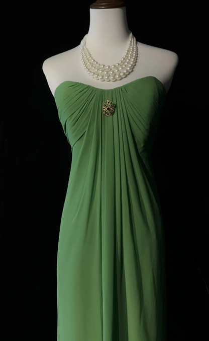 Strapless Sheath Wedding Guest Dresses Chiffon Green Formal Dresses HZ1024
