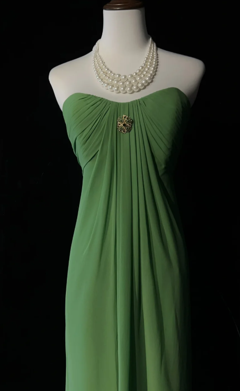 Strapless Sheath Wedding Guest Dresses Chiffon Green Formal Dresses HZ1024