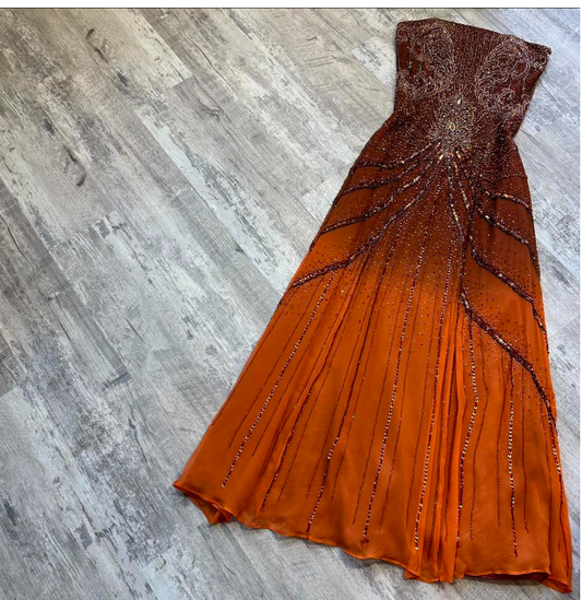 Strapless Sheath Long Prom Dresses Beaded Chiffon Evening Dresses HZ1024