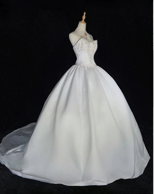 Sweetheart Neck Ball Gown Sleeveless Long Wedding Dresses, Beaded White Bridal Gowns HZ1024