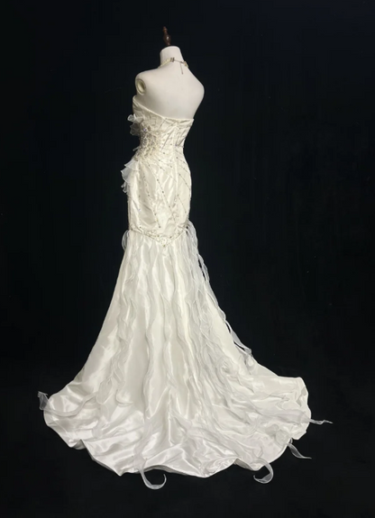 Sweetheart Mermaid Sleeveless Long Wedding Dresses Beaded White Bridal Gowns HZ1024