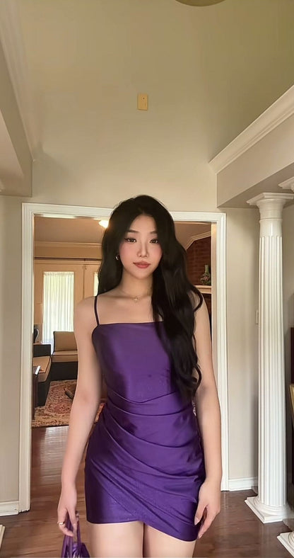Tight Homecoming Dresses Satin Spaghetti Strap Short Prom Dresses Purple Birthday Dresses HZ1024