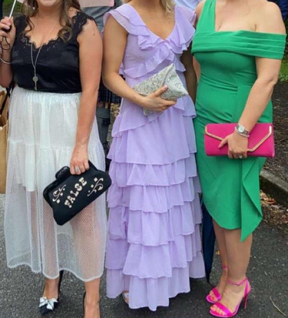 Elegant V-neck Sheath Long  Prom Dresses Chiffon Purple Wedding Guest Dresses ED04547