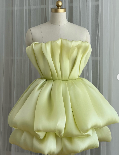 Strapless A-Line Short Prom Dresses Satin Yellow Homecoming Dresses HZ1024