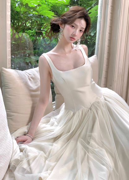 Suqare Neck A-Line Formal Dresses White Birthday Dresses HZ1024