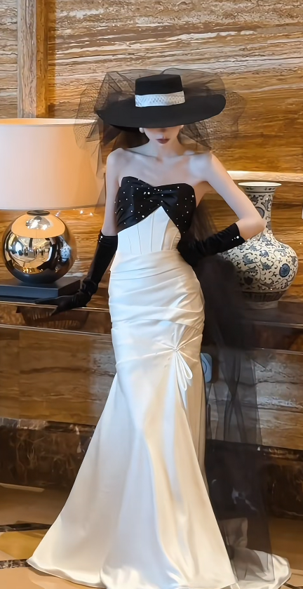 Strapless Mermaid Long Prom Dresses , White Evening Dresses HZ1024