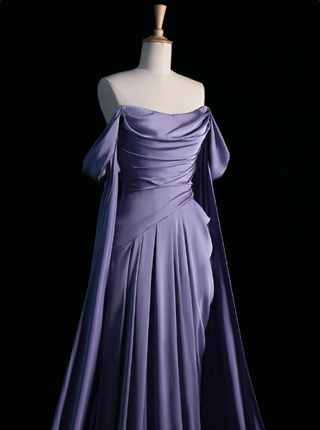 Royal Purple A-Line Off Shoulder Satin Long Prom Dress Formal Evening Dress ED046