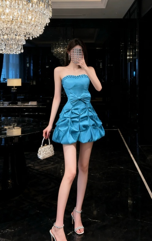 A-line Short Prom Dresses, Taffeta Blue Homecoming Dresses Strapless Birthday Dresses HZ1024