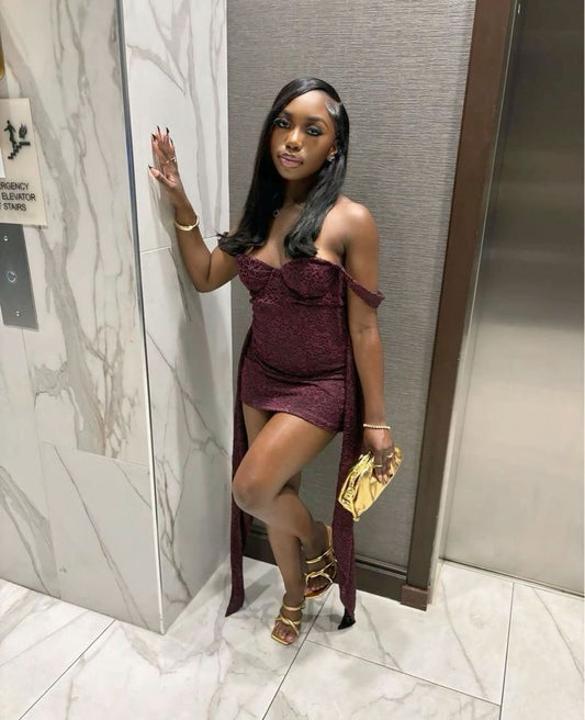 Off-the-shoulder Tight Homecoming Dresses, Grape Short Prom Dresses, Lace Birthday Dresses HZ1024