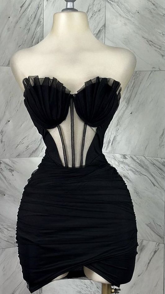 Sweetheart Bodycon Homecoming Dresses Tulle Short Prom Dresses Black Birthday Dresses HZ1024