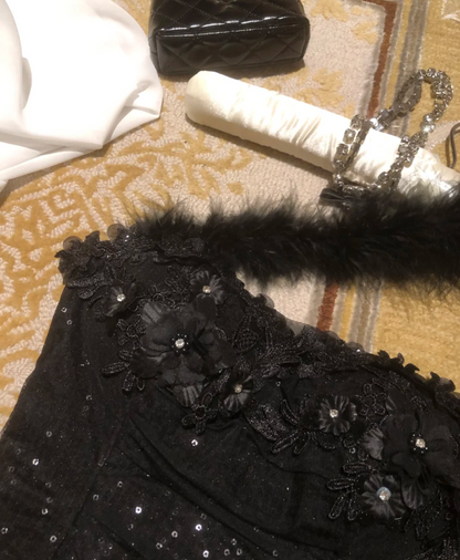 One Shoulder Sheath Homecoming Dresses Tulle Applique Short Prom Dresses Black Birthday Dresses HZ1024