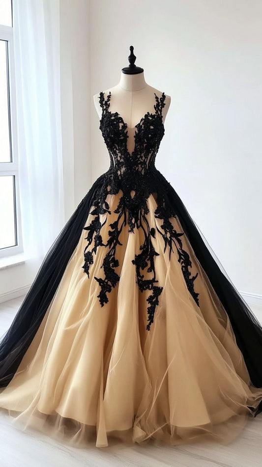 Sweetheart A-Line Long Prom Dresses Tulle Applique Evening Dresses HZ1024