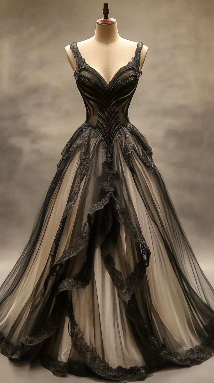 V-neck A-Line Long Prom Dresses Glitter Tulle Black Evening Dresses HZ1024