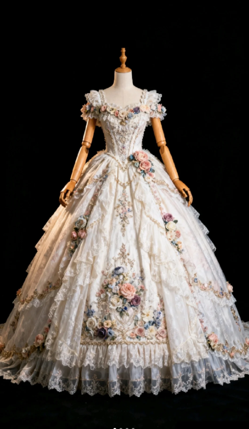Square Neck Ball Gown Lace Applique Birthday Dresses Applique Prom Dresses Long Lolita Dresses HZ1024