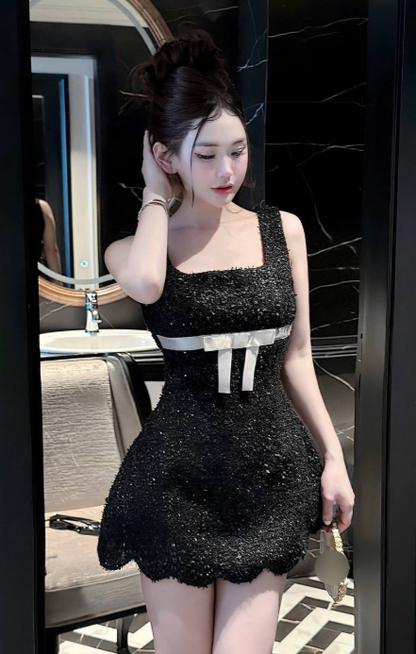 Square Neck A-Line Short Prom Dresses Black Birthday Dresses Sequin Homecoming Dresses HZ1024