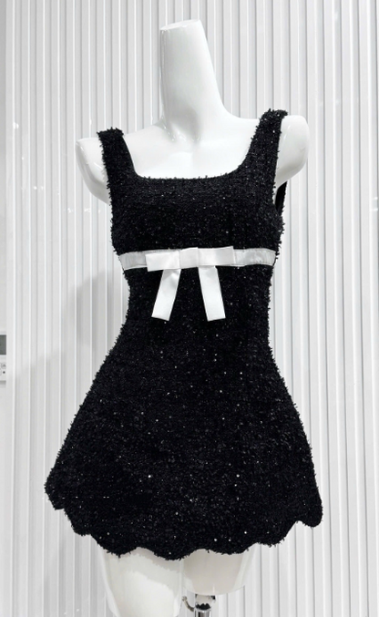 Square Neck A-Line Short Prom Dresses Black Birthday Dresses Sequin Homecoming Dresses HZ1024