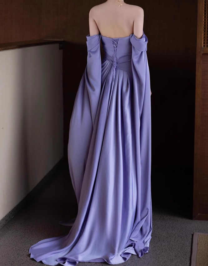 Royal Purple A-Line Off Shoulder Satin Long Prom Dress Formal Evening Dress ED046