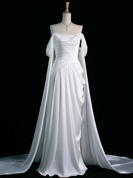 Royal Purple A-Line Off Shoulder Satin Long Prom Dress Formal Evening Dress ED046