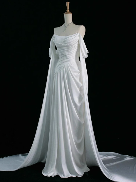 Royal Purple A-Line Off Shoulder Satin Long Prom Dress Formal Evening Dress ED046