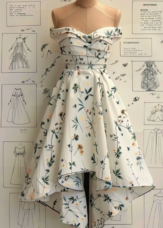 Strapless A-Line Short Prom Dresses Floral Chiffon Guest Dresses Sleeveless Birthday Dresses HZ1024
