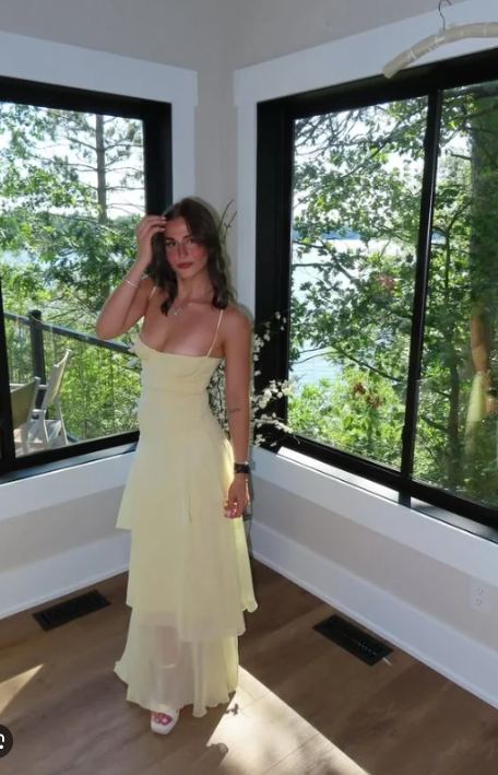 Chic Sheath Long Prom Dresses, Chiffon Butter Yellow Formal Dresses, Spaghetti Straps Birtdhay Dresses ED04710