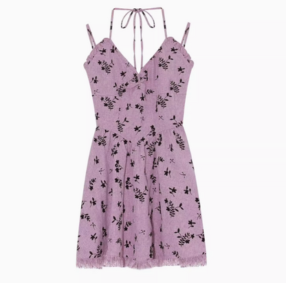 and hot girl style floral tassel halter dress HZ1024