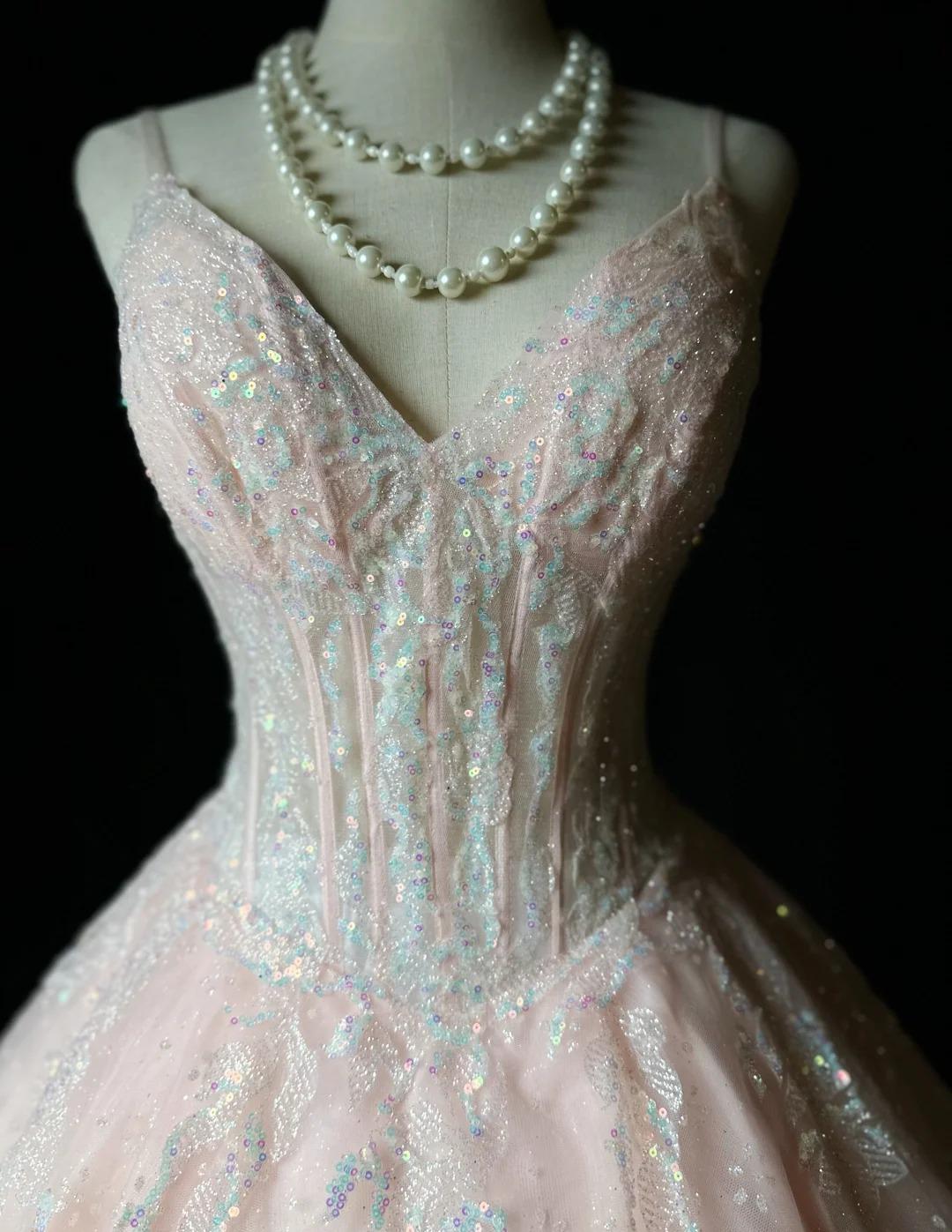 Cute V-neck A-Line Short Prom Dresses Sequin Tulle Pink Homecoming Dresses ED04732