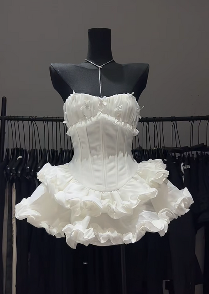 Cute Strapless Ball Gown White Birthday Dresses Sexy Christmas Dress ED04736
