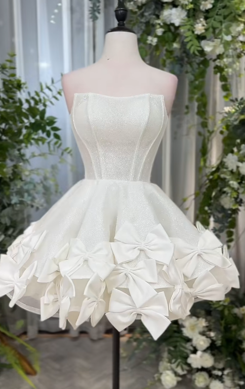 Glam Strapless A-Line Homecoming Dresses White Birthday Dresses Sparkly Short Formal Dresses ED04738