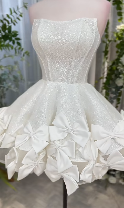 Glam Strapless A-Line Homecoming Dresses White Birthday Dresses Sparkly Short Formal Dresses ED04738