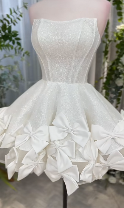 Glam Strapless A-Line Homecoming Dresses White Birthday Dresses Sparkly Short Formal Dresses ED04738