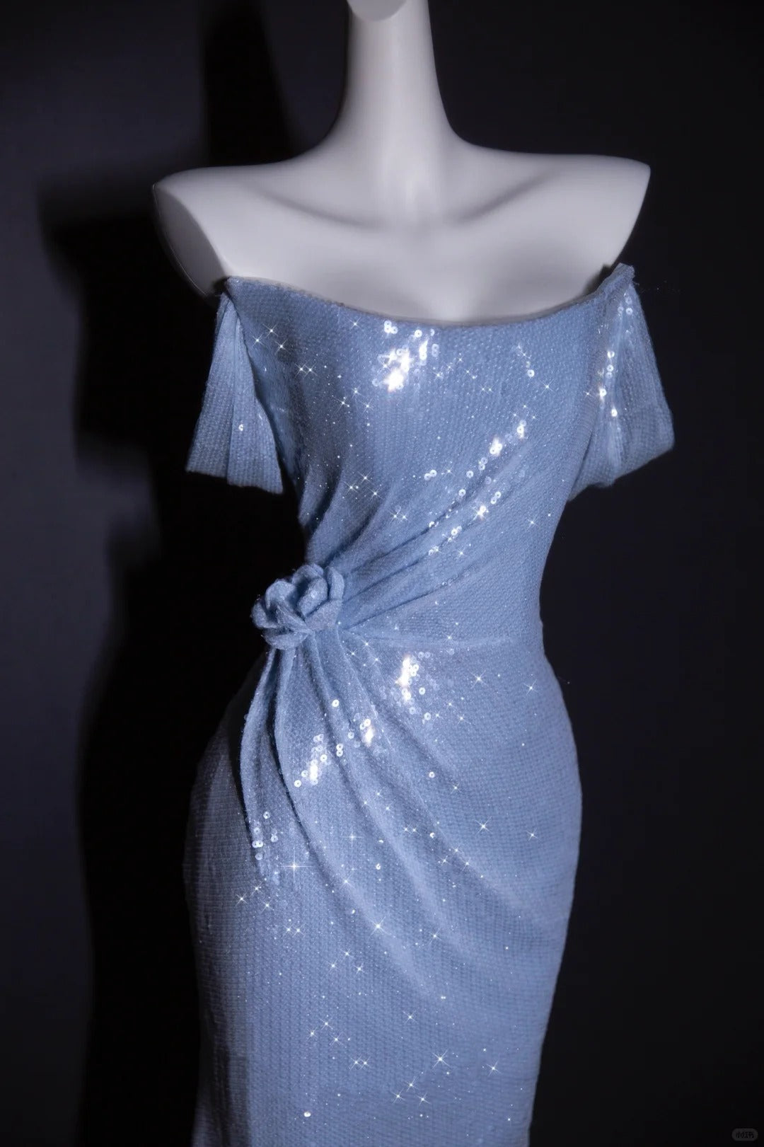 Elegant Off-the-shoulder Sheath Long Prom Dresses Sequin Sparkly Blue Formal Dresses ED04753