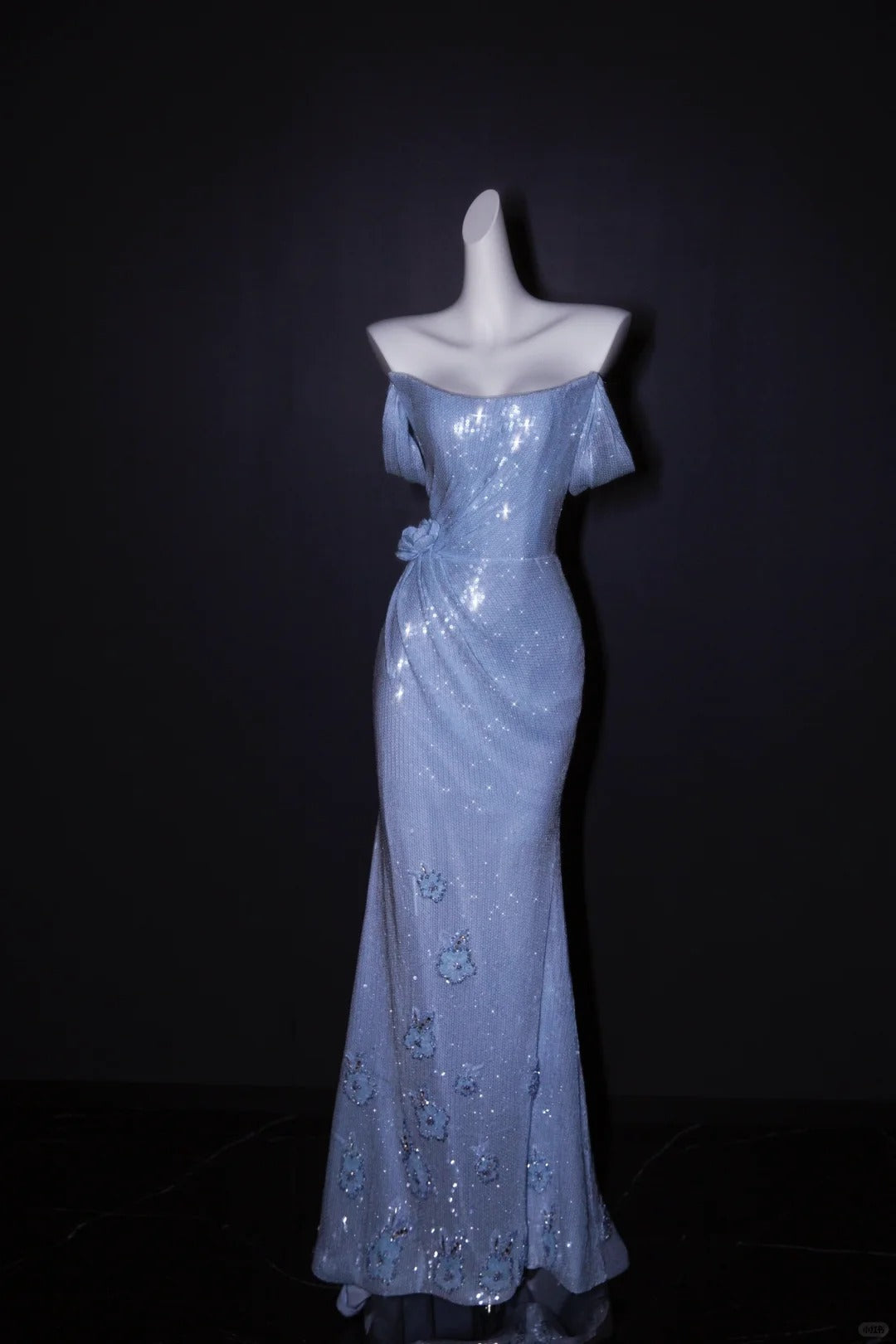 Elegant Off-the-shoulder Sheath Long Prom Dresses Sequin Sparkly Blue Formal Dresses ED04753