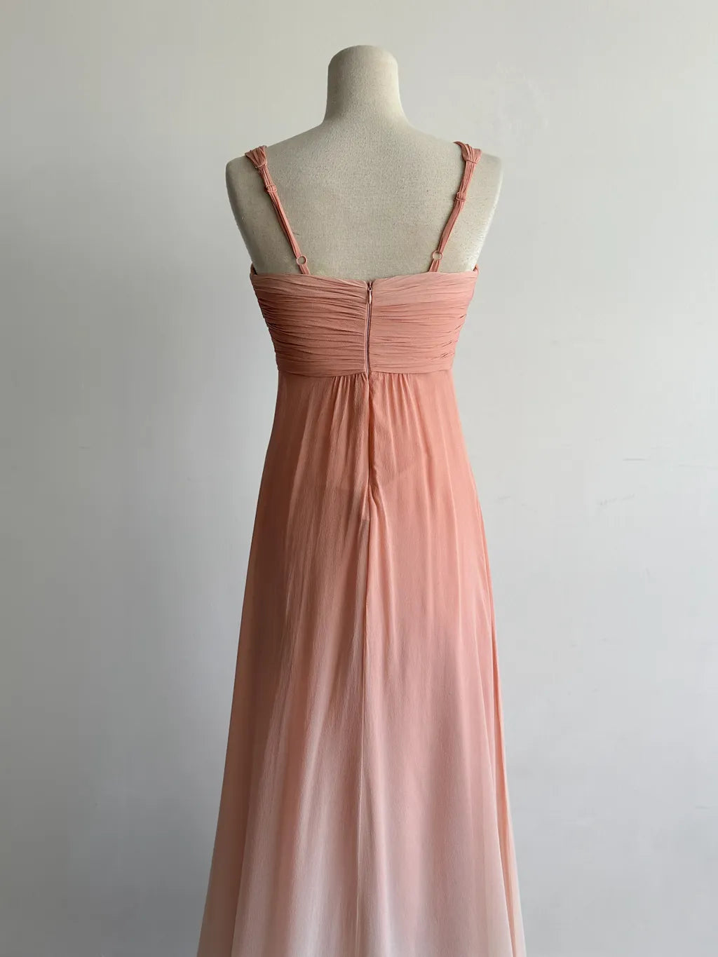 Gorgeous V-neck Sheath Long Prom Dresses Vintage Chiffon Peach Evening Dress with Slits ED04756
