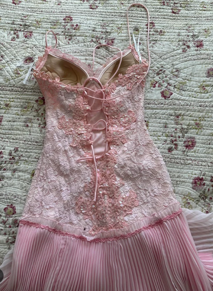 Pink Spaghetti Strap Chiffon Party Dresses Lace Applique Short Prom Dresses Homecoming Dress HZ1024