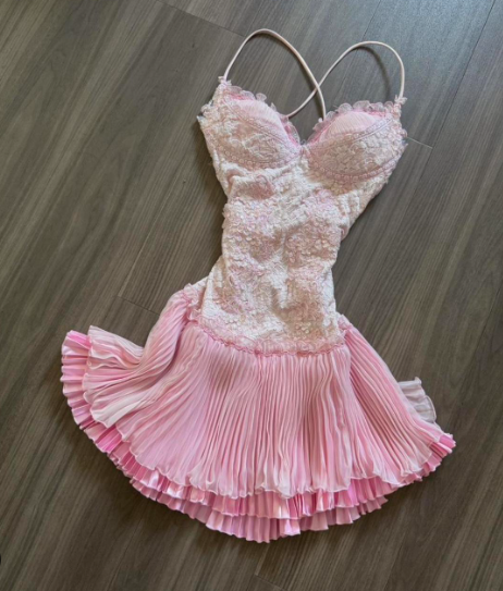 Pink Spaghetti Strap Chiffon Party Dresses Lace Applique Short Prom Dresses Homecoming Dress HZ1024
