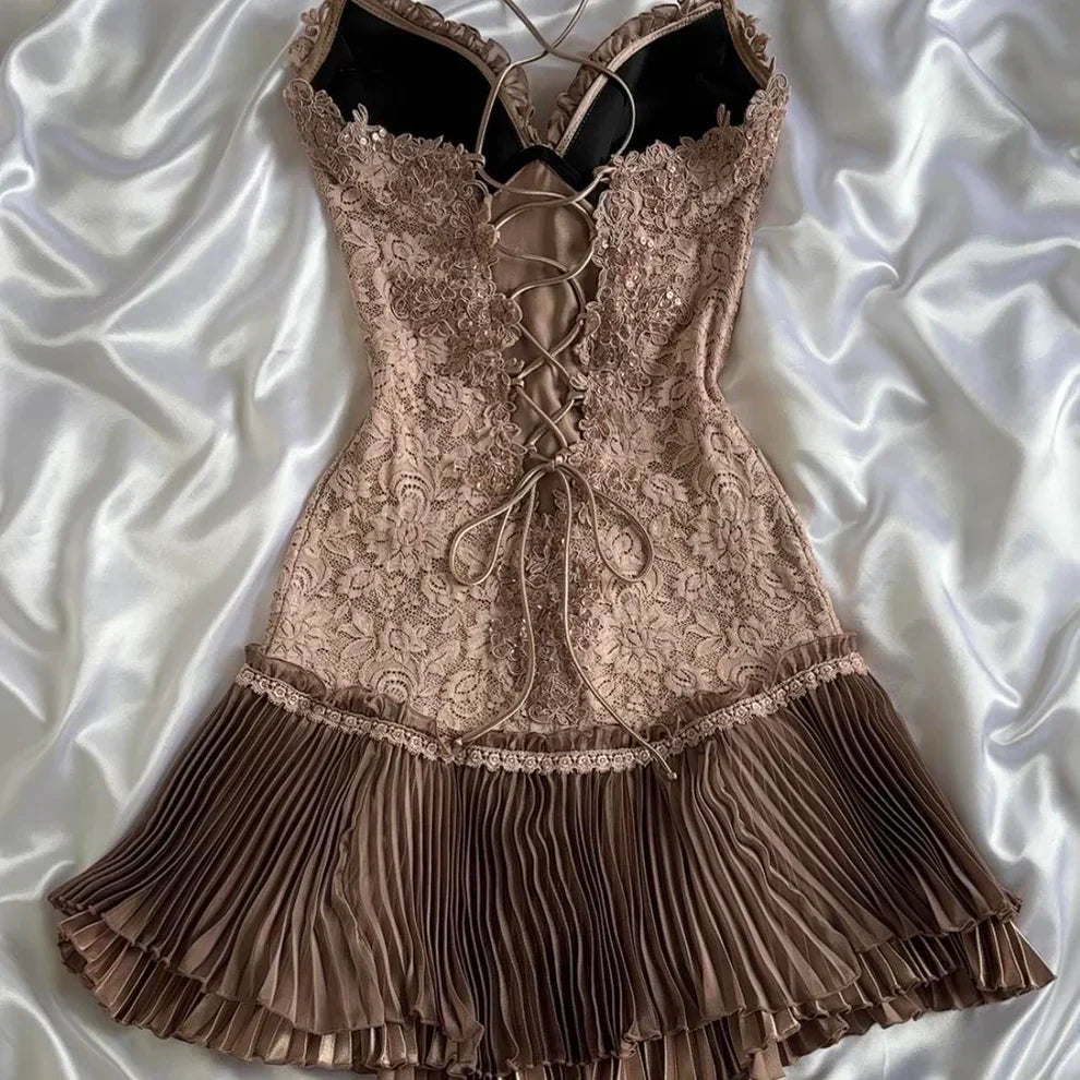 Pink Spaghetti Strap Chiffon Party Dresses Lace Applique Short Prom Dresses Homecoming Dress HZ1024