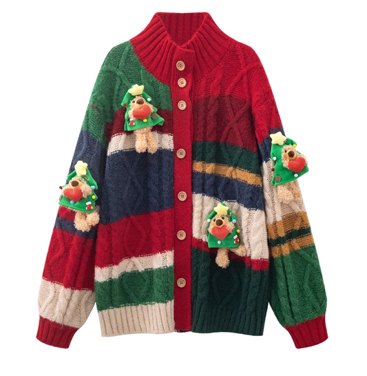 Christmas Colorblock Love Bear Cardigan HZ1024