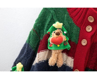 Christmas Colorblock Love Bear Cardigan HZ1024