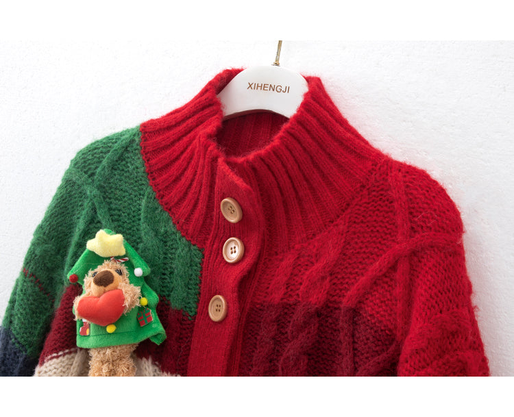 Christmas Colorblock Love Bear Cardigan HZ1024