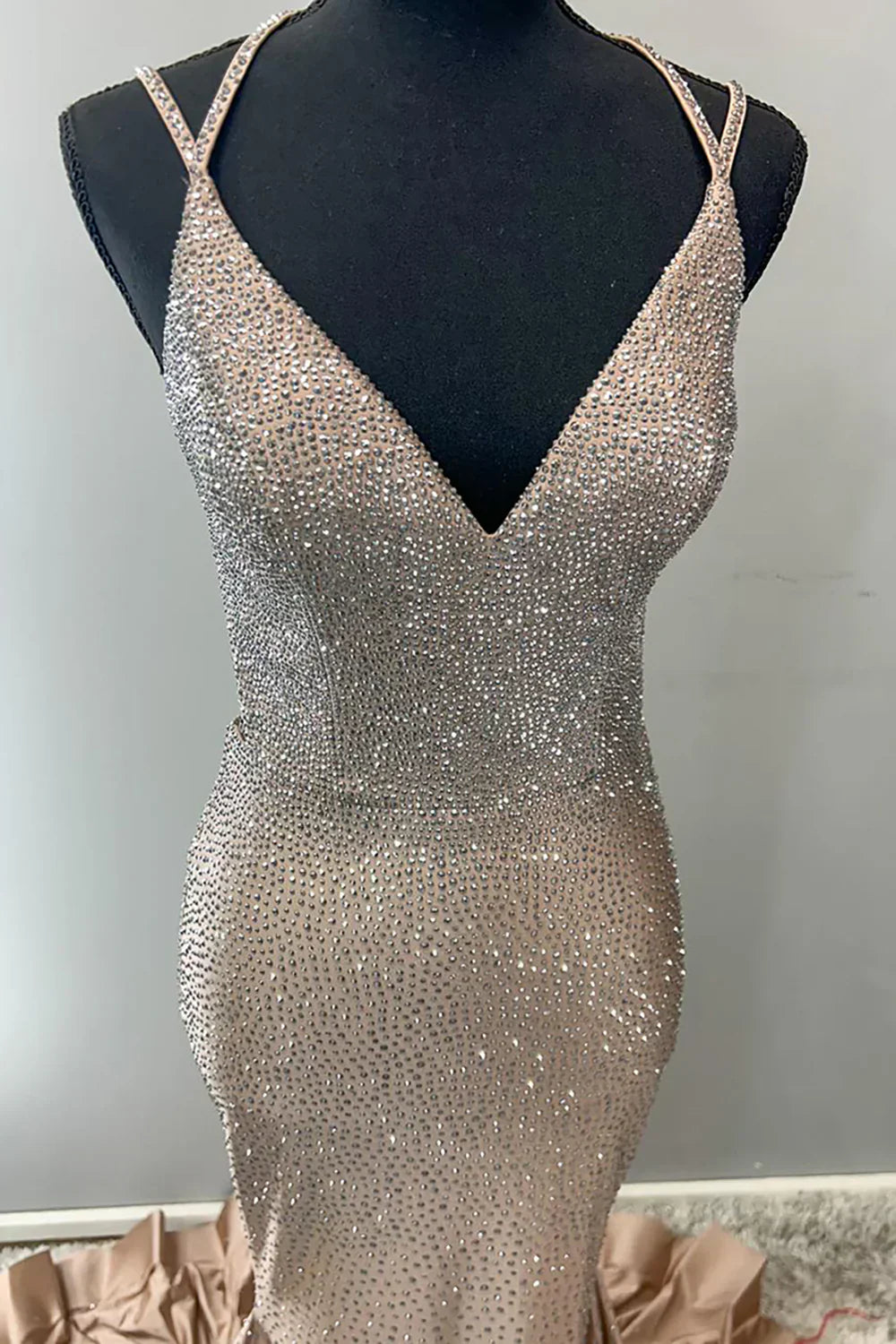 Spaghetti Strap Sheath Long Prom Dresses Satin Champagne Wedding Guest Dresses HZ1024